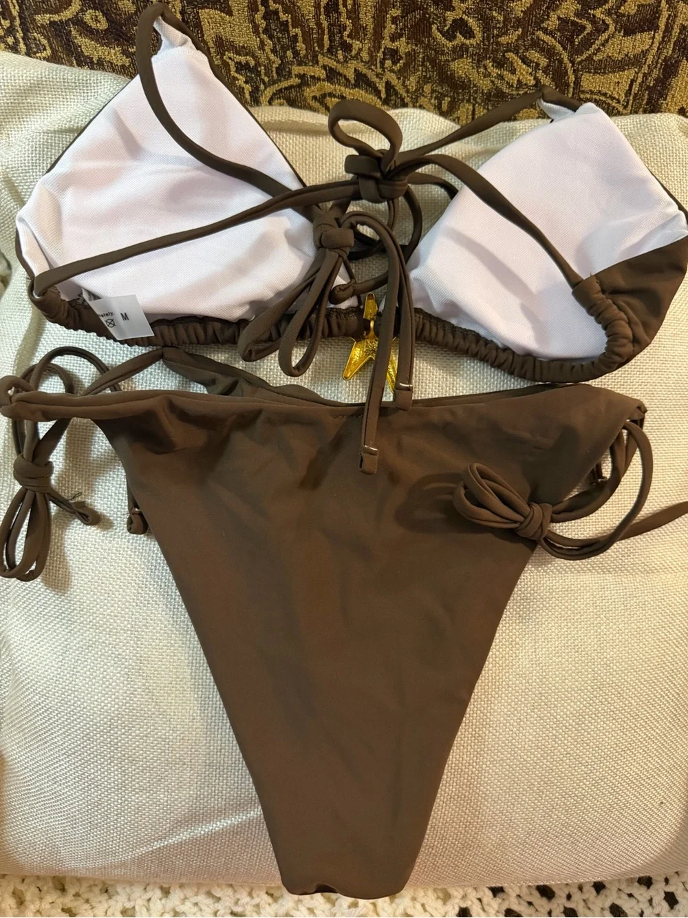 Women’s Brown Tie-Side bikini with Star Accent